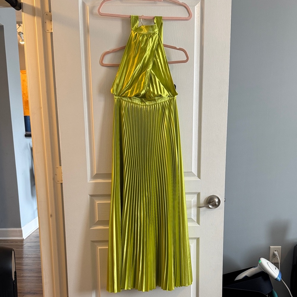 Elegant Lime Green Halter Wedding Dress 💚 Renaissance Split Gown